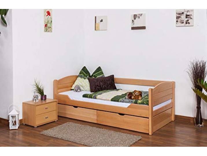 Steiner Shopping Einzelbett/Funktionsbett Easy Premium Line K1/s Voll inkl 2 Schubladen und 2 Abdeckblenden, 90 x 200 cm Buche Vollholz massiv Natur