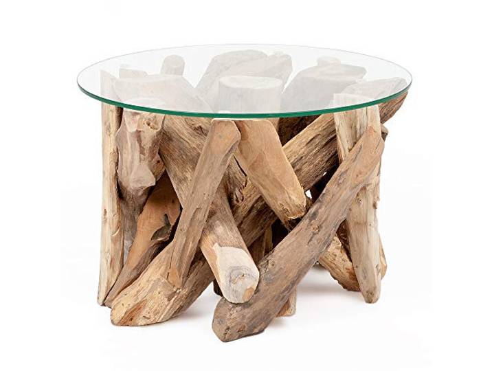 LEBENSwohnART Teak Couchtisch TORA-rund ca. D60cm Recycled Wood Wohnzimmertisch Beistelltisch