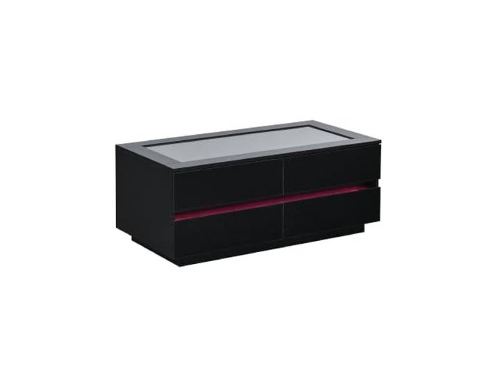 Couchtisch 100x50x40cm mit Schubladen, Glasplatte & LED Spanplatte, weißer Hochglanz, 70x70x36 cm, LED, Bluetooth, USB, für Wohnzimmer