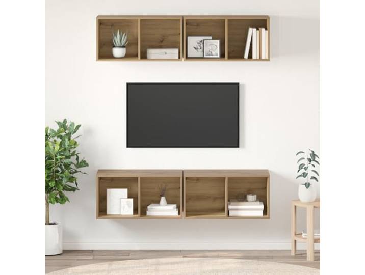 HEFZGDB Wand TV Schrank 4 Stück Eiche Handwerklich 37 x 37 x 72 cm Modulares Würfelregal Stauraumlösung Farbbeständig Platzsparend Wandmontage Für Innenbereich Anpassbare Fächer