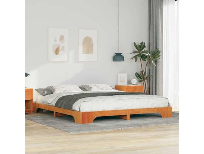 YUTAASU Bettrahmen Braun 200 x 210 cm Massives Kiefernholz Plattform-Lattenrost, Modernes Design, Robust, Stabil, Für Schlafzimmer