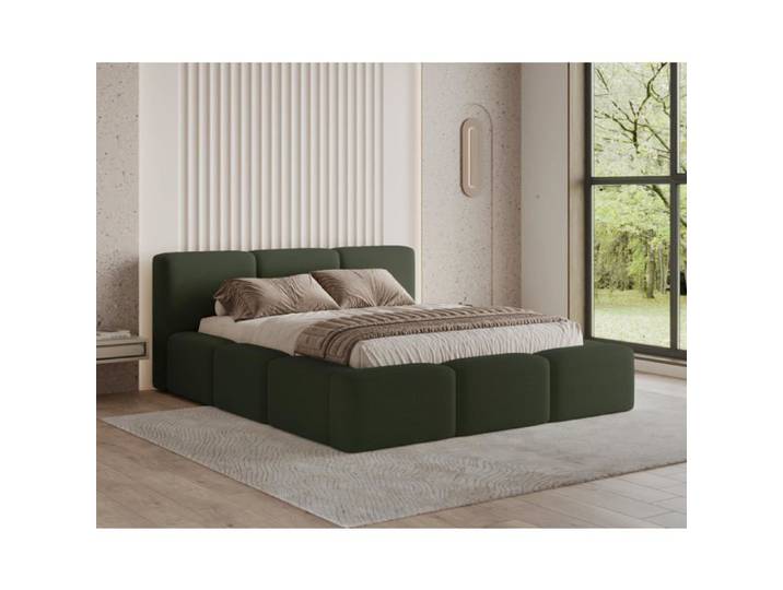 Chilly. Design Lit Como 180 x 200 - Lit Coffre Rembourré - 2 Personnes - Revêtement Élégant Tissu Bouclé Vert
