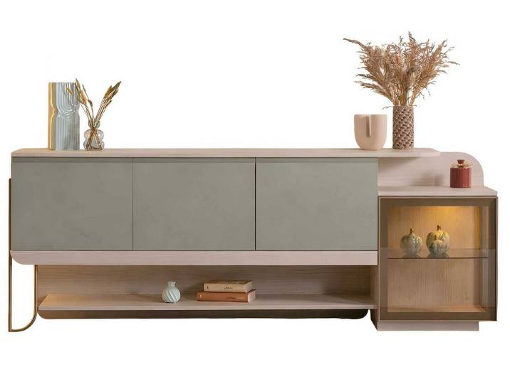 Xlmoebel Nachtkommode Beige-grünes Holzsideboard für modernes Wohnen in Küche und Wohnz, Made in Europa