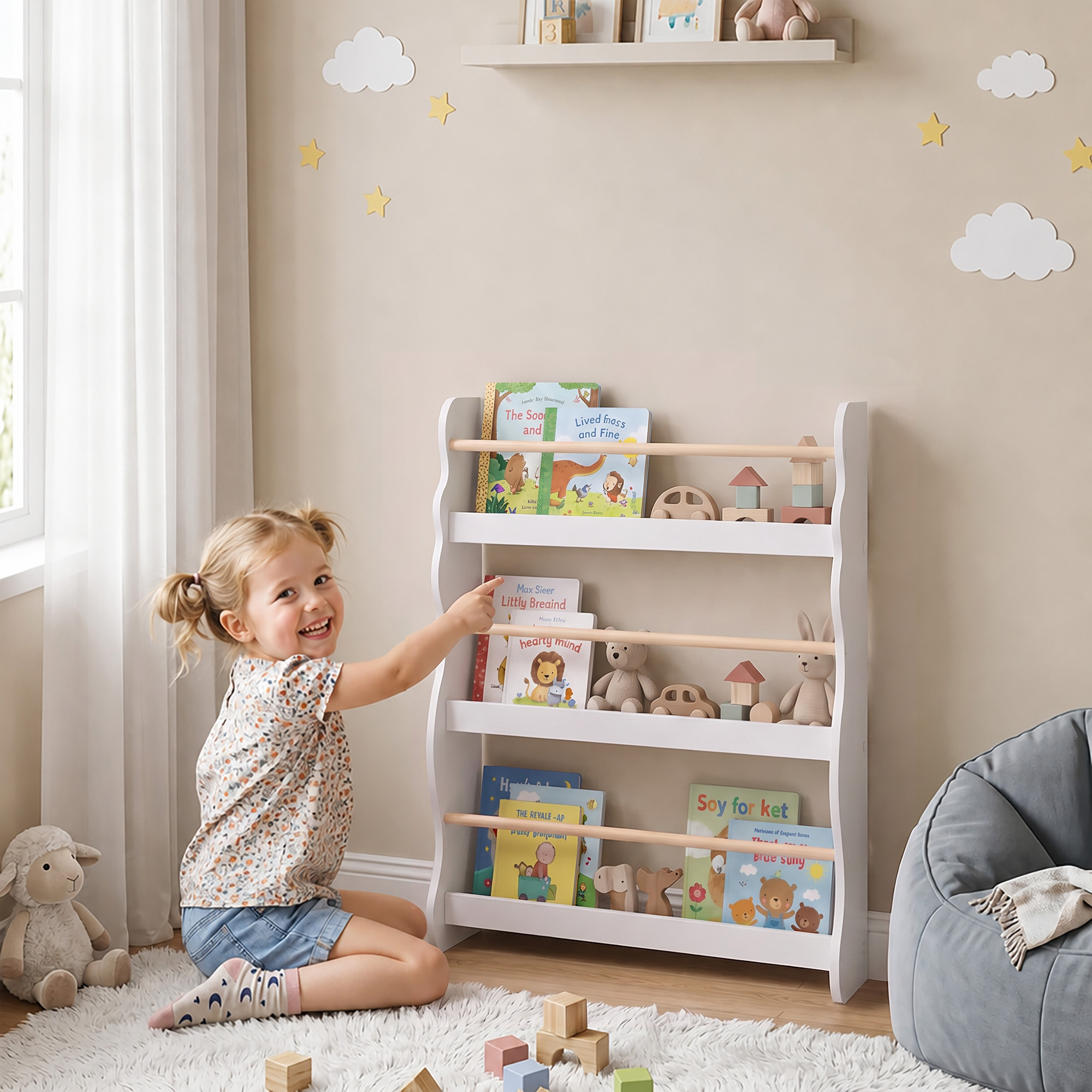 Aiyaplay Libreria Montessoriana per Bambini 3-8 Anni a 3 Ripiani, 60x15x73 cm, per Cameretta, Bianco   Aosom Italy
