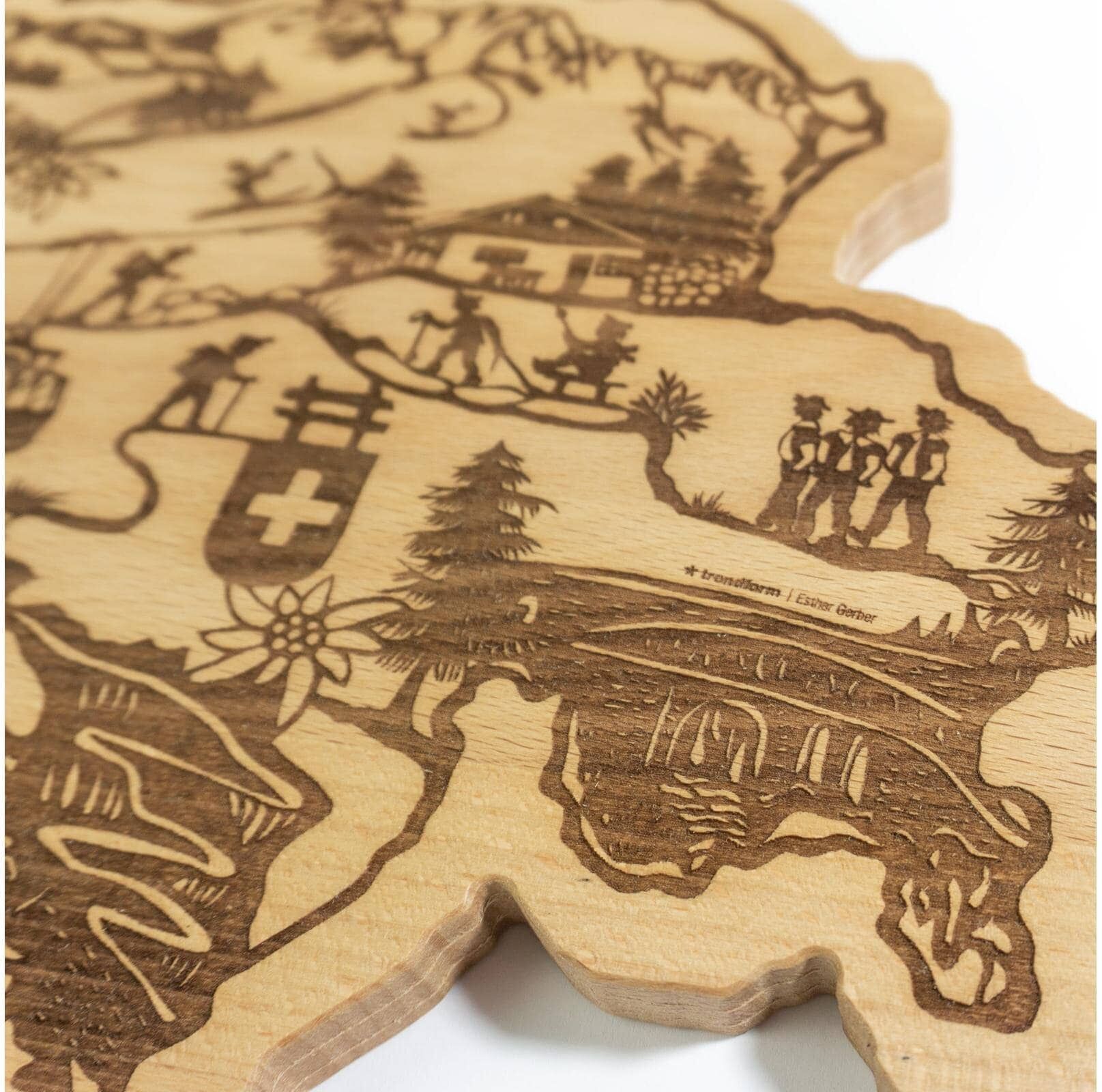Servierplatte "Trendform Servierplatte Swiss Map", braun, B:19,3cm H:1,3cm L:40cm, Servierplatten, Servierplatte braun B/H/L: 19,3cm x 1,3cm x 40cm