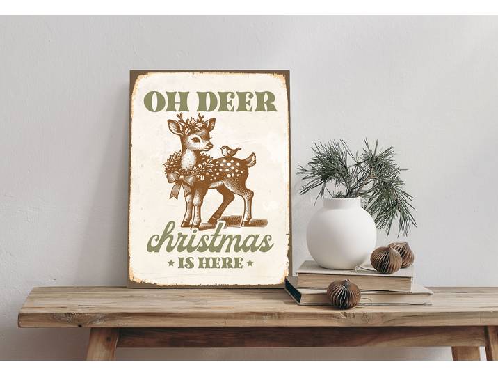 Alu-Dibond-Druck QUEENCE Rehkitz , braun (farbe bild(er): braun), B:20cm H:30cm T:0,2cm, Alu Dibond, Bilder, Alu-Dibond-Druck, Deer, Christmas, Schild