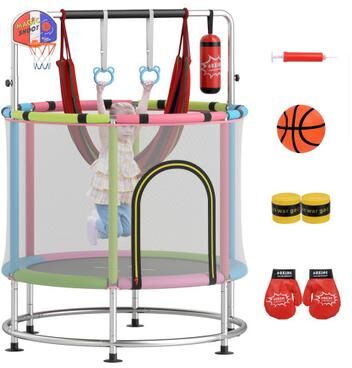 "Costway 55"" Kids Trampoline Gift for for 3-6 Years Old Boys and Girls-Pink"
