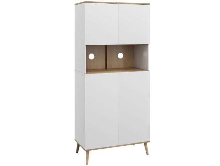 HOMCOM Küchenbuffet 2 Schränke Mittelausschnitt 80x40x178cm Weiß Küchenschrank, Tür, verstellbare Böden, 2 Kabeldurchlässe