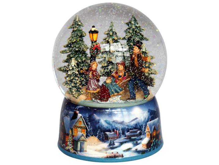 Schneekugel, Mehrfarbig, Kunststoff, Glas, Keramik, 19 cm, Dekoration, Weihnachtsdekoration, Winterdeko, Schneekugeln