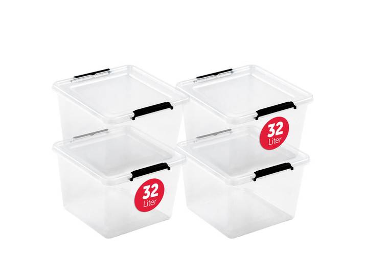 BOXXivo Aufbewahrungsboxen mit Deckel 32l im 4er Set, Transparent, Kunststoff, 39x26.5x39 cm, Ordnen & Aufbewahren, Dekoboxen & Aufbewahrungsboxen