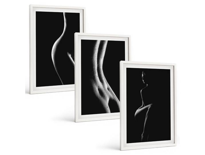 BILDER SET 3er Set - 40x60 cm Weißer Rahmen - Schwarz-weiße weibliche Silhouetten