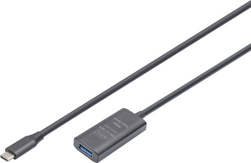 Digitus USB-Kabel USB 3.2 Gen1, USB 3.2 Gen1, USB 3.0 USB-C, USB-C Stecker, USB-A Buchse 5.00m Schwarz Aktiv mi