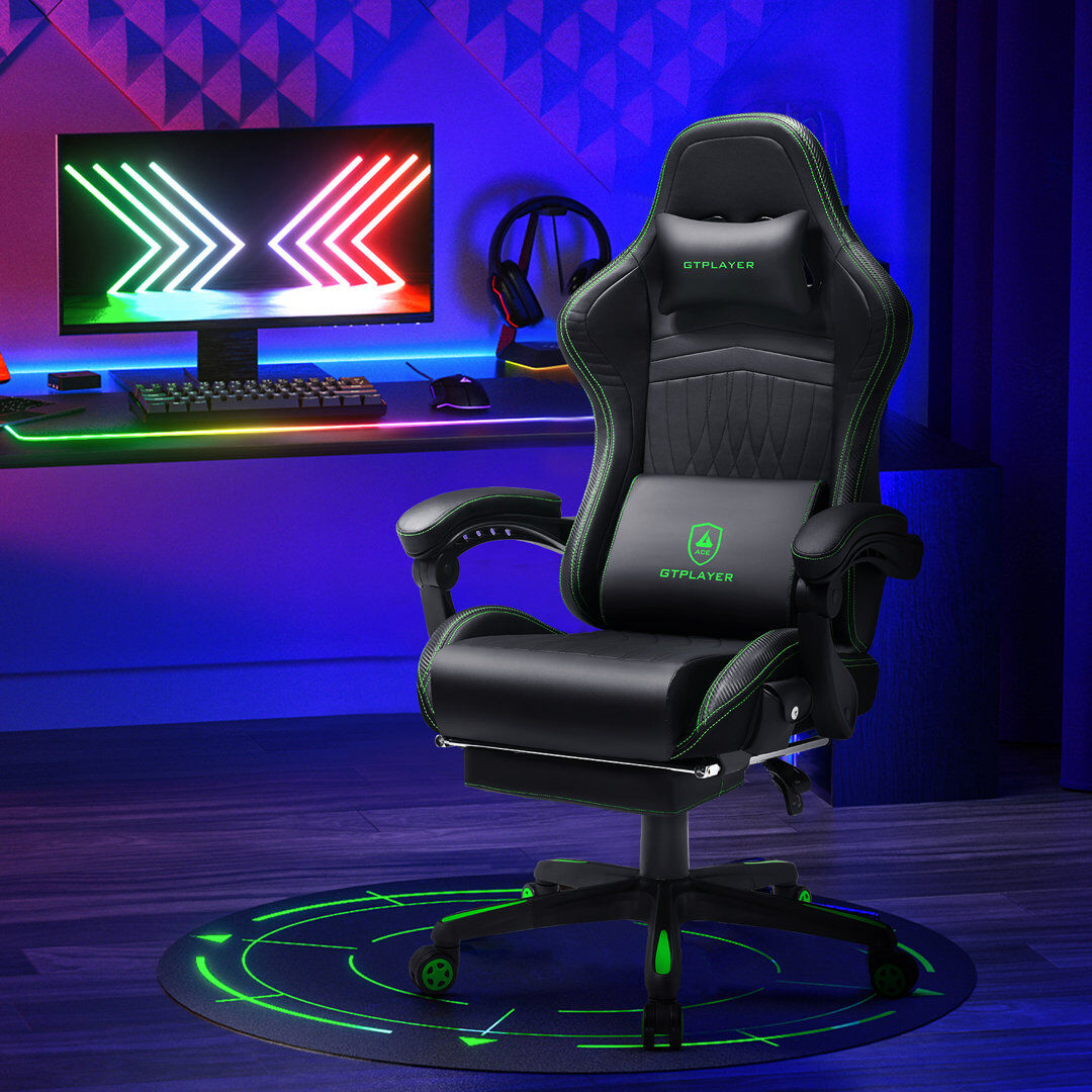 17 Stories Gaming Chair, Computer Chair with Footrest and Bluetooth Speakers, High Back Ergonomic Gaming Chair, Reclining Gaming Chair with Linkage Armrests for Black 138cm H X 75cm W X 75cm D