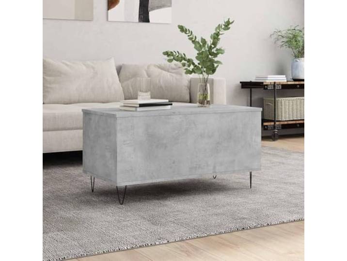 HEFZGDB Couchtisch Betongrau 90x44,5x45 cm Höhenverstellbar mit Staufach Holzwerkstoff Metallbeine Moderner Beistelltisch Langlebig Vielseitig