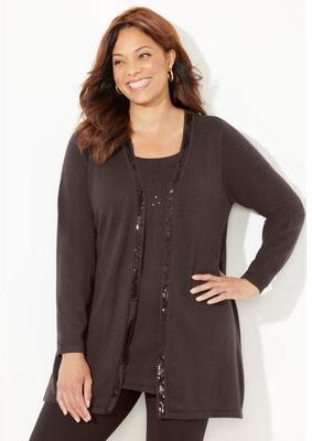 Plus Size Women's Sequin Trim Tank Cardigan Duet by Catherines in Coffee Bean (Size 3X)