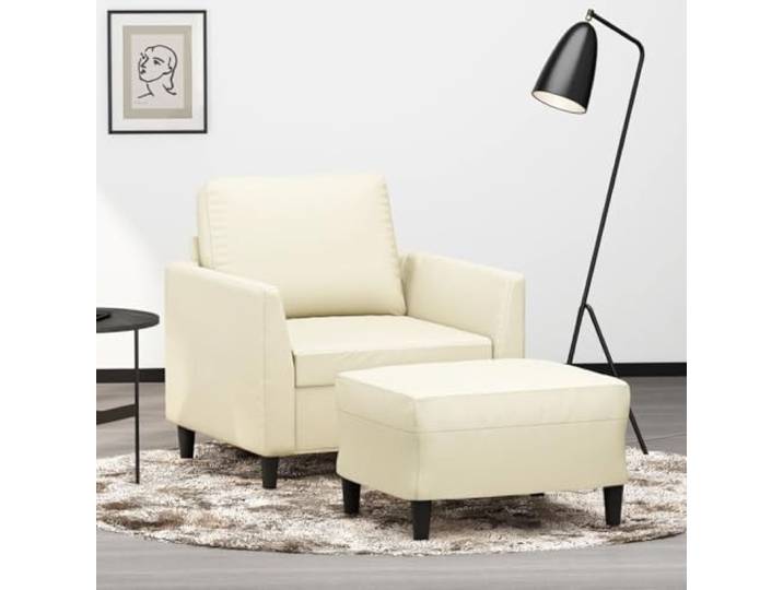 HEFZGDB Sessel mit Hocker Creme 60 cm Kunstleder Modernes Design Langlebiges Material Schmutzabweisend Robustes Gestell Bequeme Sitzfläche Vielseitiger Fußhocker Luxuriöser Look