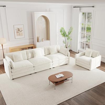 TOP_RATED 3-Piece Modular Sectional Sofa Set with 3-Seater Couch Chenille White