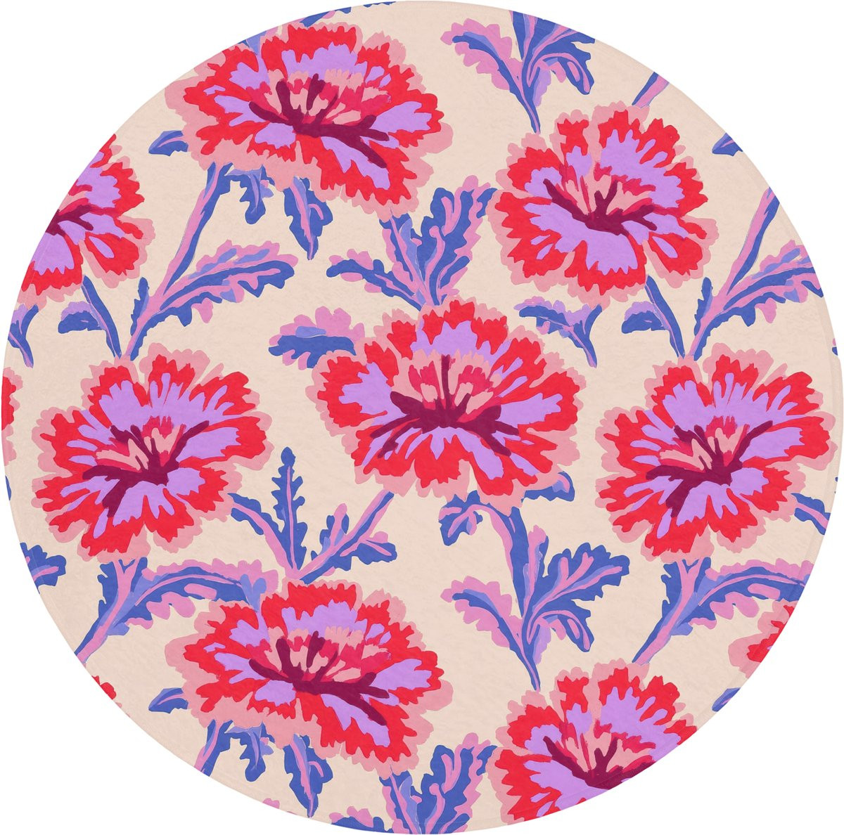 OnlyWow Ronde Badmat met Bloemenpatroon - Antislip - Meerkleurig - Diameter: 70 cm
