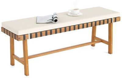 Costway 48 inch Acacia Wood Outdoor Bench with Thick Padded Seat Cushion