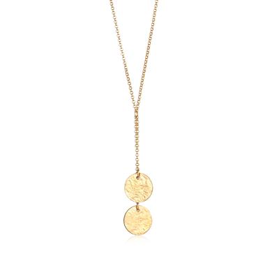 Lange Kette ELLI "Halskette Y-Kette Plättchen Coin Strukturiert 925 Silber" Gr. 75, gold, Halsketten, Damen, ohne Stein, Silber 925 (Sterlingsilber)