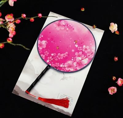 Multisell Products Hub Vintage Printing Silk Hand Fan, Round Cheongsam Tang Suit, Ancient Tassel Dance Fan, Multistyles Diameter 8