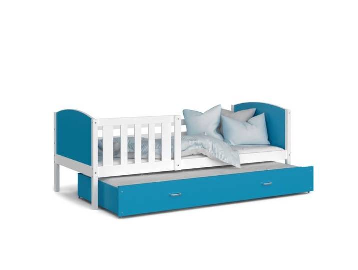 Lit Gigogne Tomy 90x190 matelas inclus Blanc - bleu