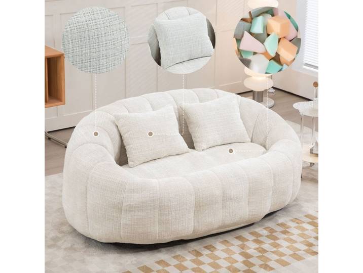 Canapé lounge 145x95x63 cm en chenille avec mousse à mémoire de forme dossier haut sans montage - Beige