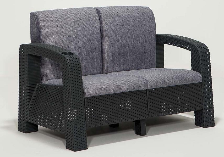 Grauer Garten-Zweisitzer-Sofa Kunststoff Couch Moderne Gartenmöbel