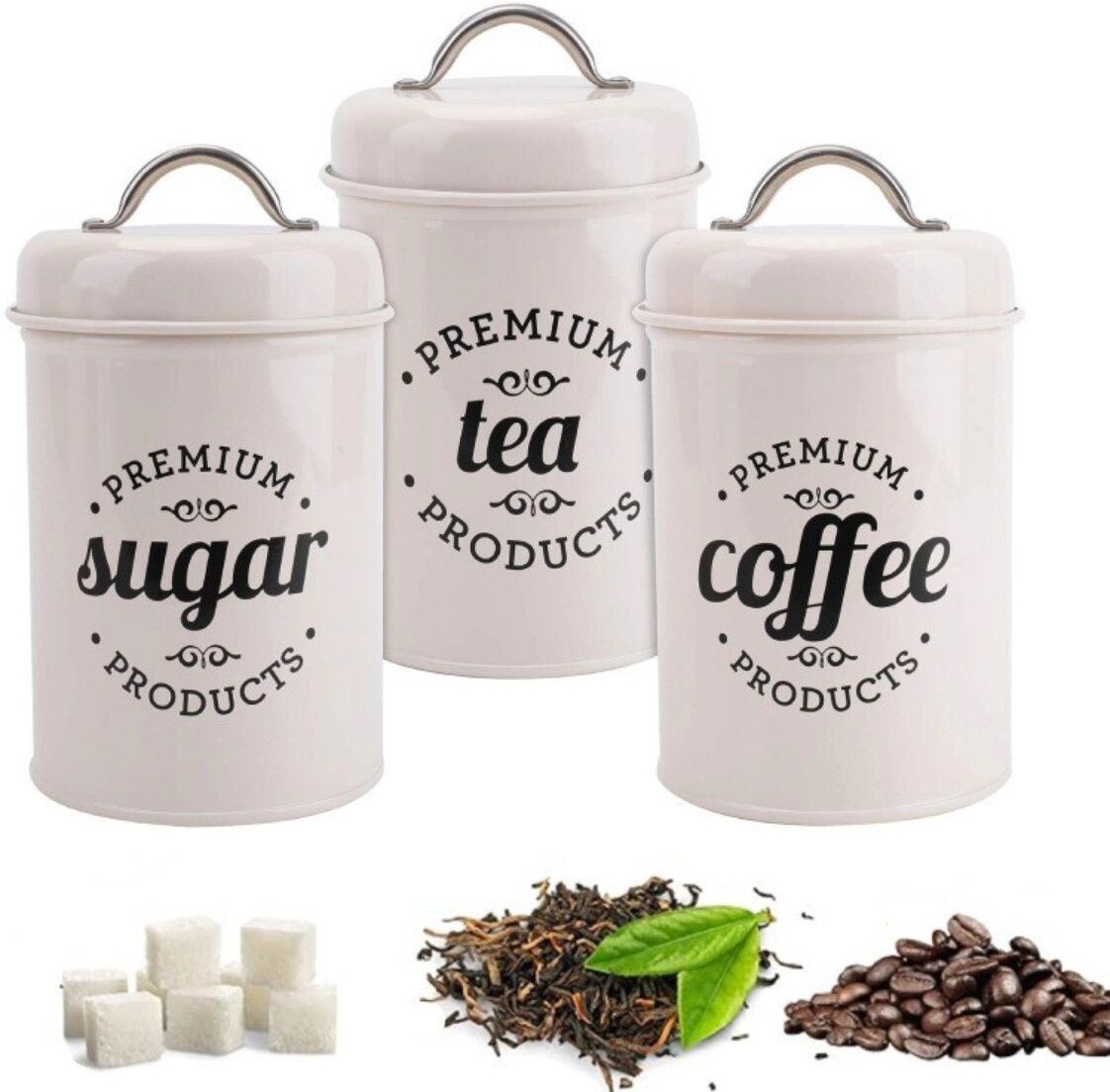 INF 3-teiliges luftdichtes Eisendosen-Set für Tee, Kaffeebohnen, Süßigkeiten und Küchensnacks Weiß