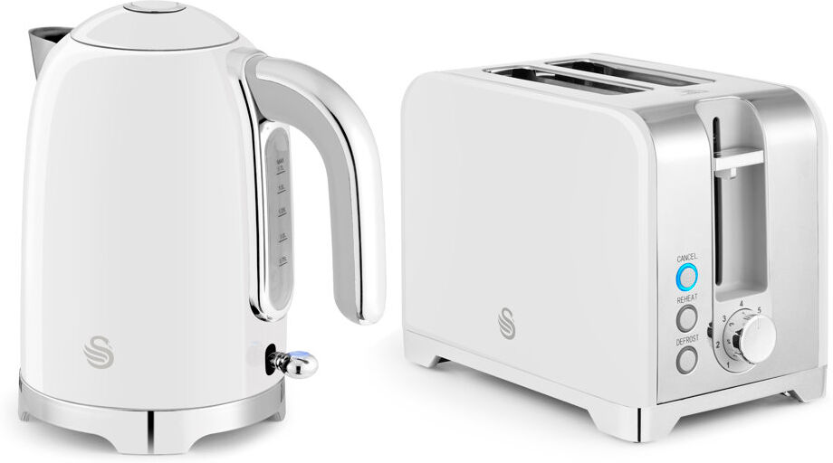 Swan Solace 1.7L Electric Tea Kettle & 2 Slice Toaster White 1.7L