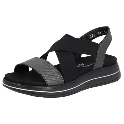 Riemchensandale REMONTE, Damen, Gr. 38, Synthetik, schwarz, Leder, Schuhe Riemchensandale, Sommerschuh, Sandalette, Keilabsatz, mit praktischem Gummizug