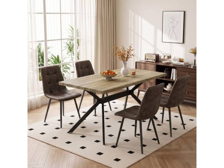 ANVOFONG Esstisch mit 4 Braun Stühlen,Esstisch in Naturholzfarbe Essgruppen Esstischmit technisches Esszimmerstühle,Rechteckig Esstisch aus Holz,für Küche Esszimmer und Wohnzimmer