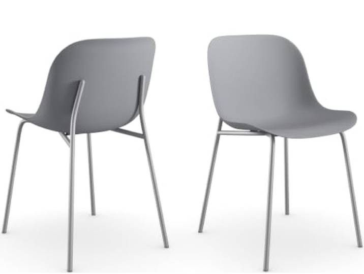 Ocean Esszimmerstuhl 2er Set aus recyceltem Kunststoff grau mit Metallbeinen