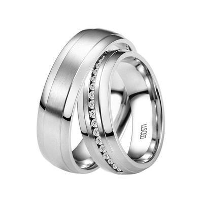 Trauring DOOSTI "Schmuck Geschenk Edelstahl Trauring Ehering Partnerring LIEBE" Gr. 50, silber (edelstahlfarben), Fingerringe, Damen, 50,mit Zirkonia, Edelstahl, 6mm, Trauring, Made in Germany - wahlweise mit oder ohne Zirkonia