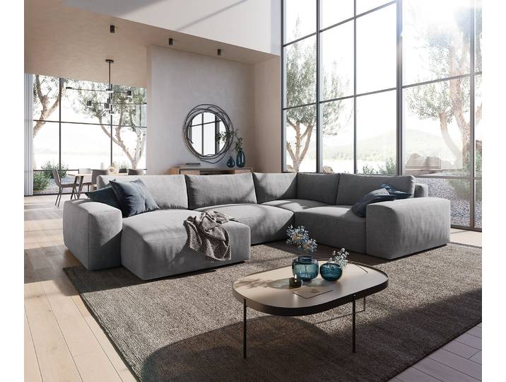 Wohnlandschaft Lanzo XL 360x260 cm Mikrofaser Grau Recamiere variabel, Wohnlandschaften