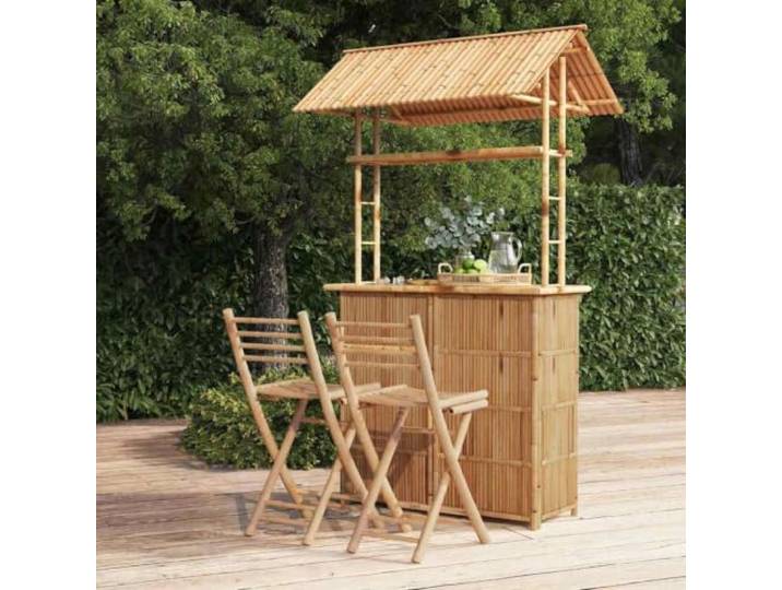 HEFZGDB 3-TLG. Bar-Set Bambus für Garten und Terrasse mit klappbaren Stühlen und Sonnendach – Langlebige und stabile Gartenmöbel aus nachhaltigem Bambus für Outdoor-Bereich