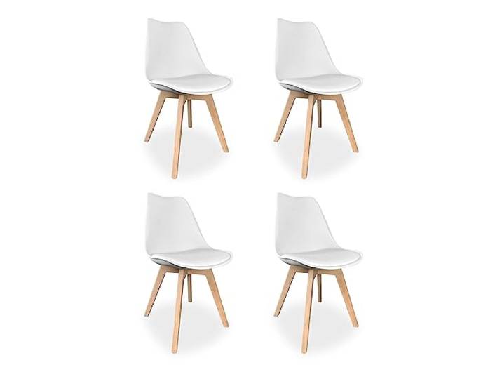 Homey, Skandinavische gepolsterte Stühle für Küche, Wohnzimmer oder Esszimmer, Modell Sena, Holzbeine, praktisch und funktional, einfache Montage, Weiß