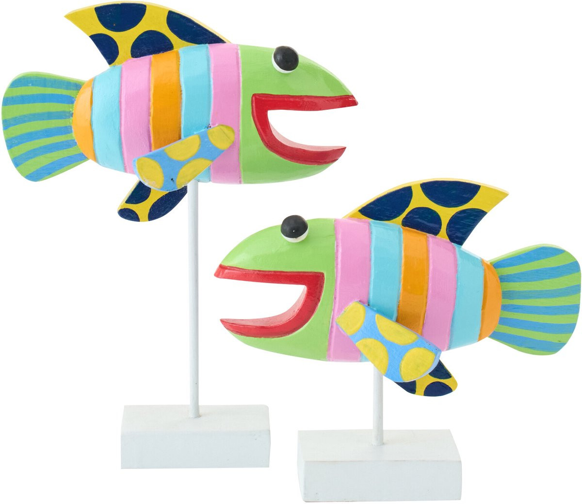 J-Line Decoratie Vissen - Set van 2 - Polyresin en Hout - Mix - Small