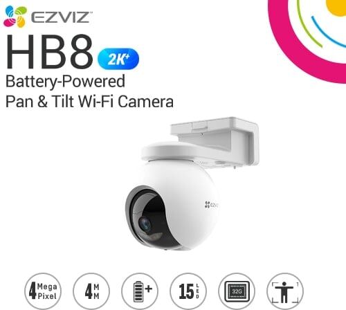 EZVIZ HB8 Telecamera motorizzata 2K,Wi-Fi,batteria 10400mAh,colorVue,audio bidirezionale,memoria 32G