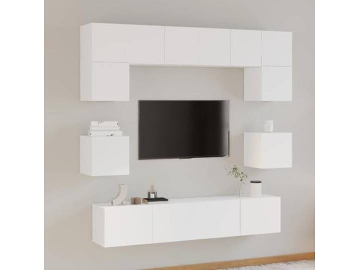 HEFZGDB 8-TLG. TV-Schrank-Set Weiß Holzwerkstoff mit viel Stauraum und praktischen Türen für Wandmontage, robuster Medienregal Aufbewahrung