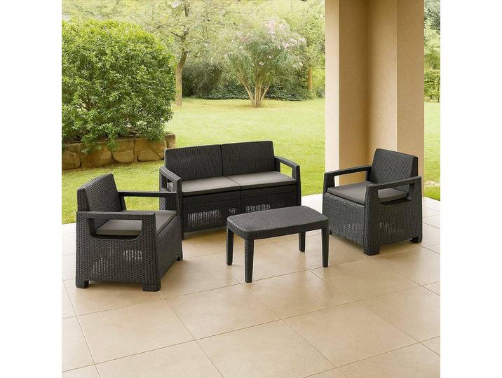 Covo - Ensemble Salon de Jardin\, Noir Anthracite\, 4 Places Italy