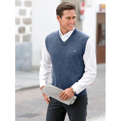 V-Ausschnitt-Pullover MARCO DONATI "Pullunder", Herren, Gr. 50, blau (jeansblau), 100% Schurwolle, meliert, unifarben, Pullover