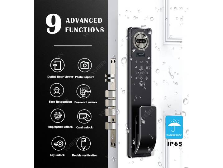 Compatible avec plusieurs langues, déverrouillage par empreinte digitale, interphone vidéo, application Tuya, serrure intelligente à reconnaissance faciale avec empreinte digitale, mot de passe et