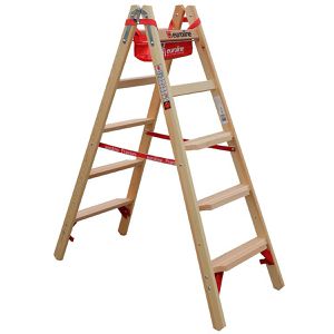 Euroline Stehleiter Nr. 10577, 1057705, beidseitig begehbar, aus Holz, bis 150kg, mit 2 x 5 Stufen