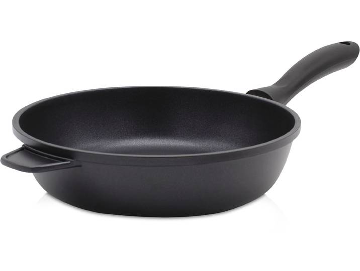 Bratpfanne KRÜGER Aluguss Pfanne tief LEIPZIG , schwarz, H:6,5cm Ø:24cm, Pfannen, Bratpfanne, hochwertige Antihaft-Versiegelung, tiefe Ausführung