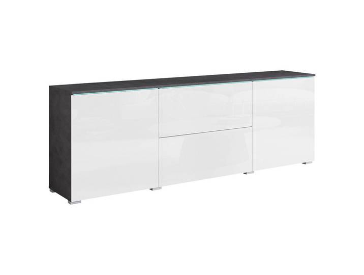P & B Lowboard, Anthrazit, Weiss Hochglanz, Kunststoff, 4 Fächer, 2 Schublade(n) Schubladen, 180x61.8x34.5 cm, Fsc, stehend, Beleuchtung, Wohnzimmer, TV Möbel, Lowboards, Lowboards stehend