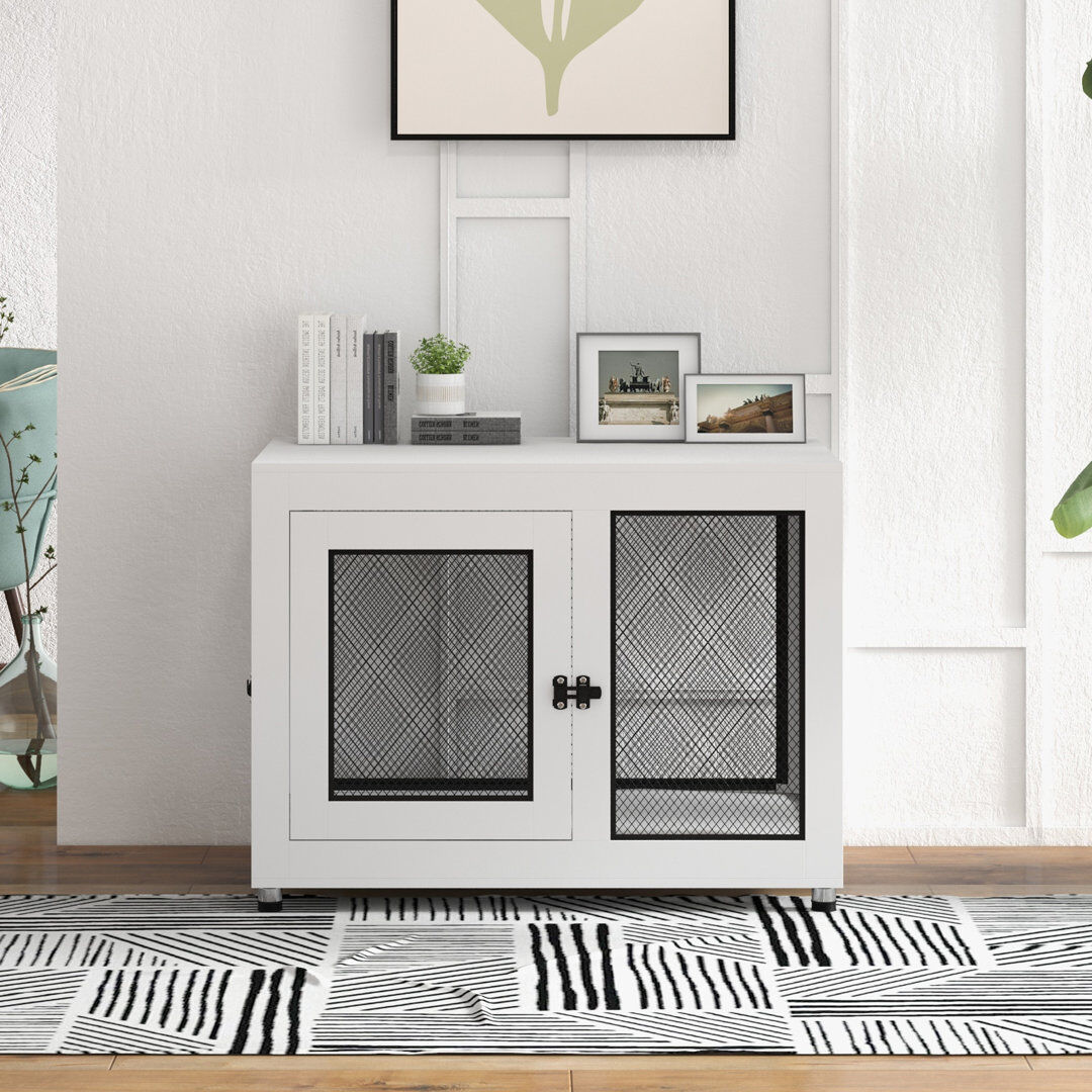 PawHut Pet Crate End Table with Soft Washable Cushion for Lage Medium Small Dogs White Large (50-95lbs)