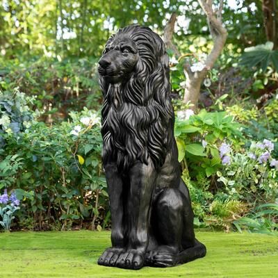 "Glitzhome 36.25""H Oversized MGO Bronze/White/Black Guardian Sitting Lion Garden Statue"