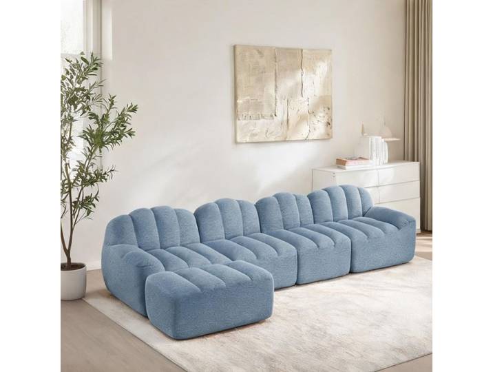 4 places canapé modulaire avec ottoman en Granular Fleece classic blue pour salon design configurable