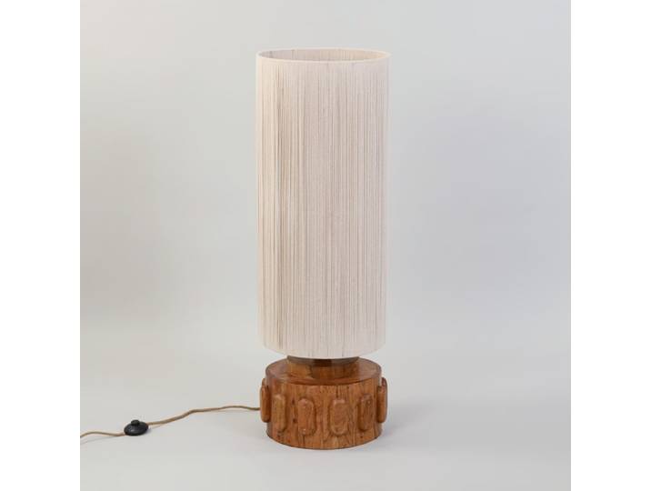 Lampadaire en bois d'acacia et abat-jour crème, H106 cm